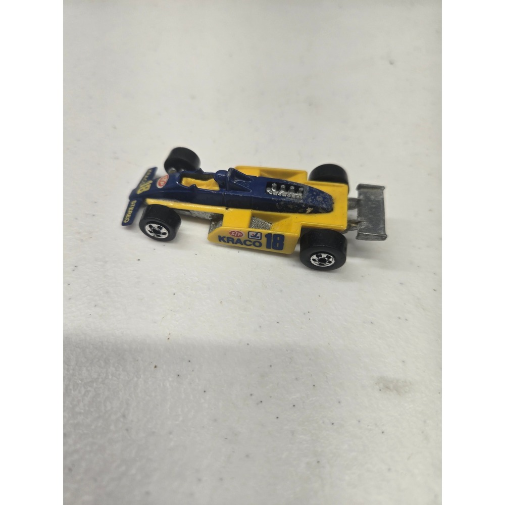 Hot Wheels 1982 Kraco 18 Indy Race Car Yellow Blue Diecast Mattel Vintage Toy